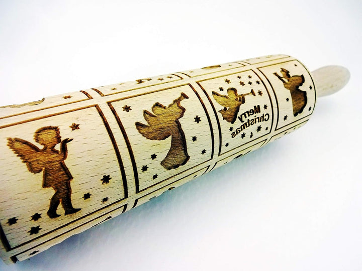 WEIHNACHTEN ENGEL Nudelholz mit Muster Weihnachten Backen - Teigroller Holz für DIY Weihnachten Plät