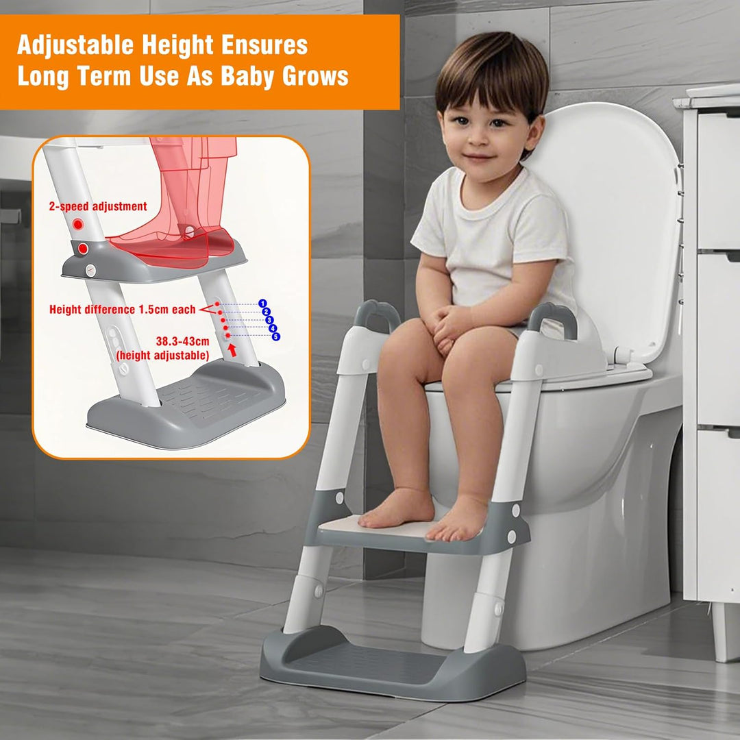 2 in 1 Kinder Toilettensitz mit Treppe & Sicherheitsgriff, Faltbarer Kleinkinder Toilettentrainer, H