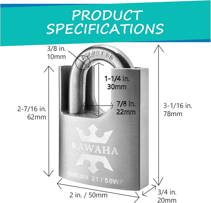 21/50-4PS Hochsicherheits-Vorhängeschloss aus Edelstahl mit Edelstahlschlüssel für den Innen- und Au