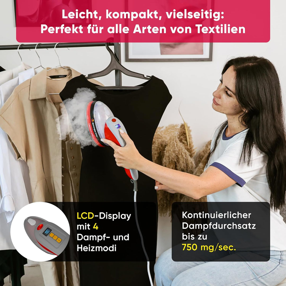 Dampfglätter EFFEKTIV TurboVapor 1050X, Kontinuierlicher Dampf 400mg/min, 3in1 Ultra-Kompakt Dampfbü