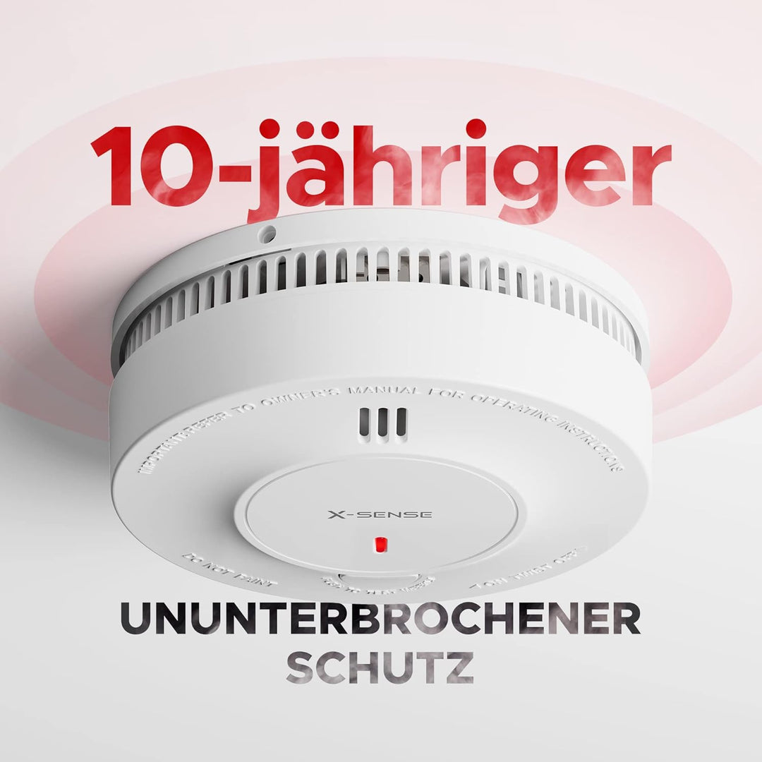 X-Sense Vernetzter Rauchmelder mit 10 Jahre Batterie, Feuermelder mit Stummschaltung, entspricht EN
