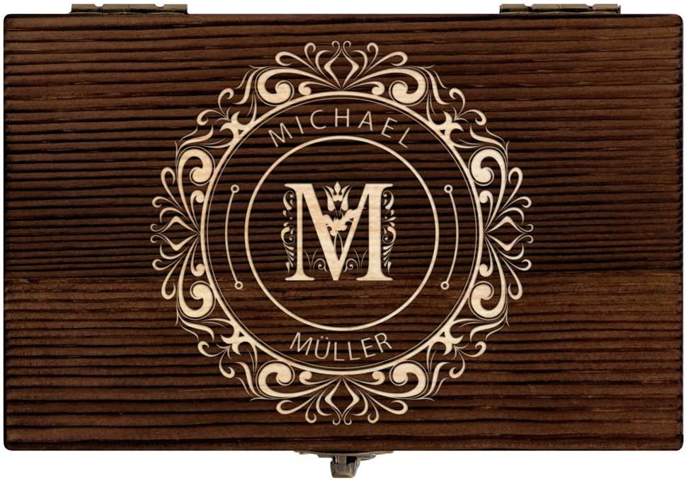 Maverton Whisky Steine Set - in Holzbox mit Gravur - 6 Eiswürfel + Zange + Velourbeutel - wiederverw