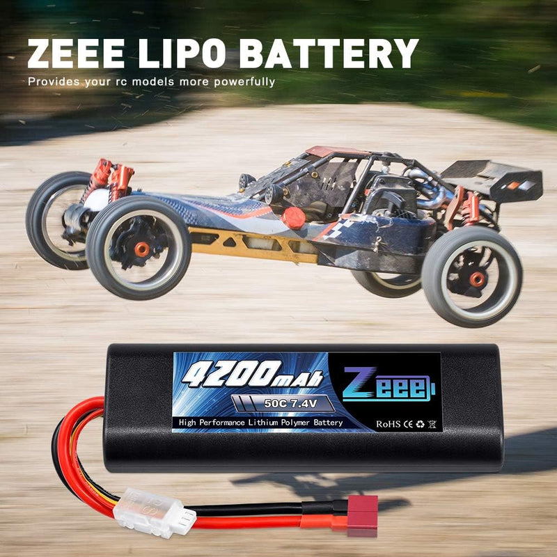 Zeee 2S Lipo Akku 7,4V 50C 4200mAh RC Akku mit Deans T Stecker für RC Car RC Truck RC Hobby(2 Packun