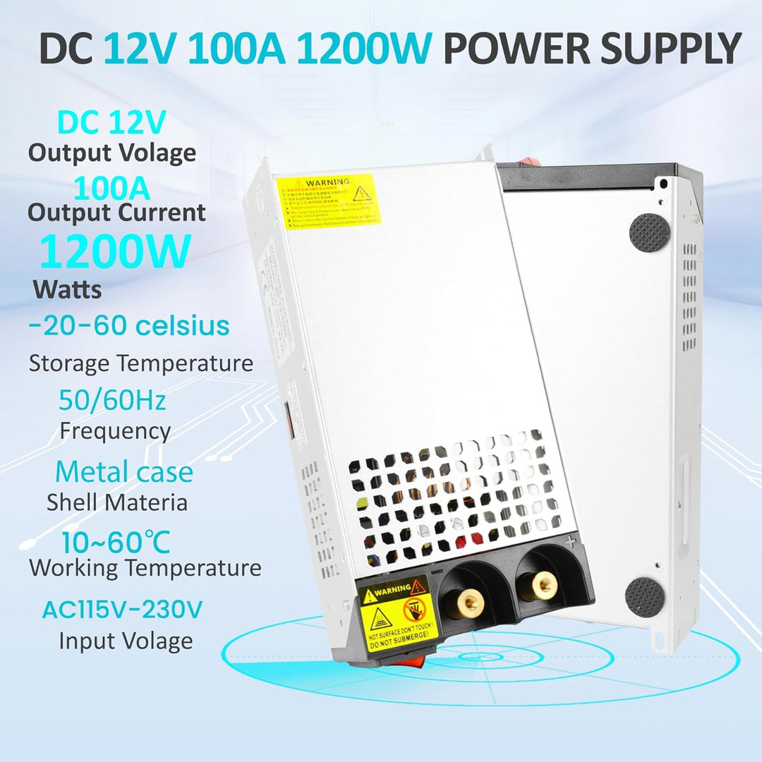 NUOFUWEI DC 12V 100A 1200W Netzteil Transformator Schalternetzteil 230V AC auf DC Netzteil 12Volt 10