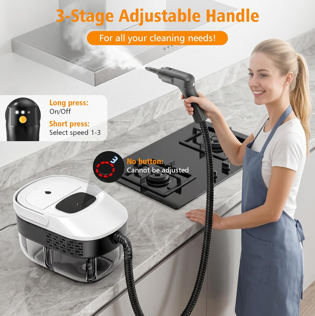 Dampfreiniger Handgerät, Dampfreiniger für Haushalt und Auto, 3 Dampfstufen am Griff einstellbar, 15