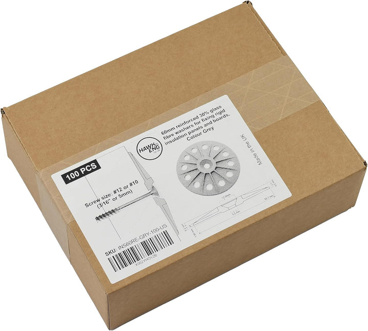 100 Stück 60mm verstärkte 30% Glasfaserscheiben zur Befestigung von starren Dämmplatten,
