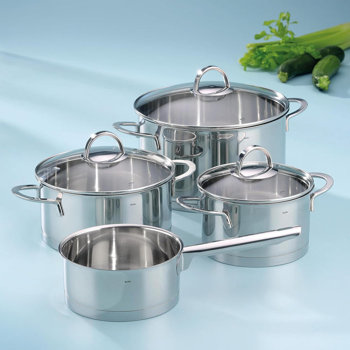 kela Topfset Induktion 4teilig CAILIN, Kochtopf Set mit Glasdeckel, Edelstahl 18/10, unbeschichtet,