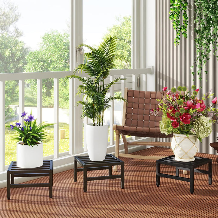 IBUYKE 3 Stück Metall Pflanzenständer für Innen Aussen, 30cm Heavy Duty Kleiner Blumentopfständer, M