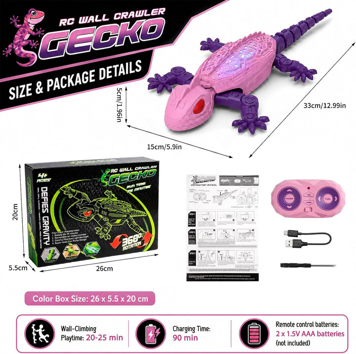 Gecko Wandflitzer, Ferngesteuerte Eidechse Wand Klettern, mit Leuchtenden LED-Augen, 360° Drehbar, K
