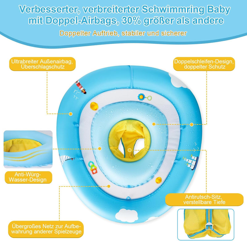 MYCARBON Baby Schwimmring mit verstellbare Schwimmsitz, UPF50+ Sonnendach, Spielzeug für Kinder Schw
