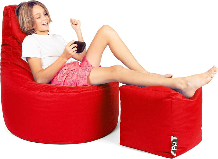 PATCH HOME Gamer Sessel Sitzsack inkl. Würfel Bean Bag Set Ø80cm, 30cm Sitzhöhe, 90cm Höhe + 35x35cm