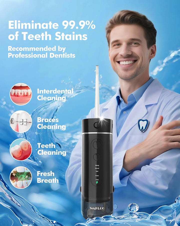 Munddusche Kabellos für Reise, Tragbarer Oral Irrigator mit Teleskop-Wassertank, 5 Reinigungsmodi, 4