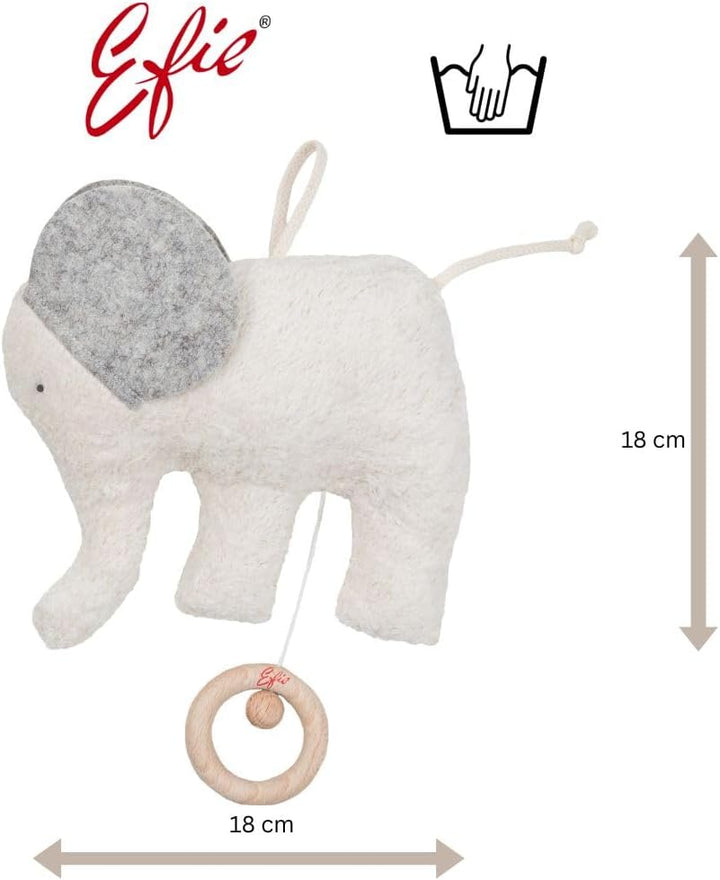 Efie Bio-Spieluhr Elefant – handgefertigt in Deutschland – 100% Baumwolle (KBA) – Füllung: Schurwoll
