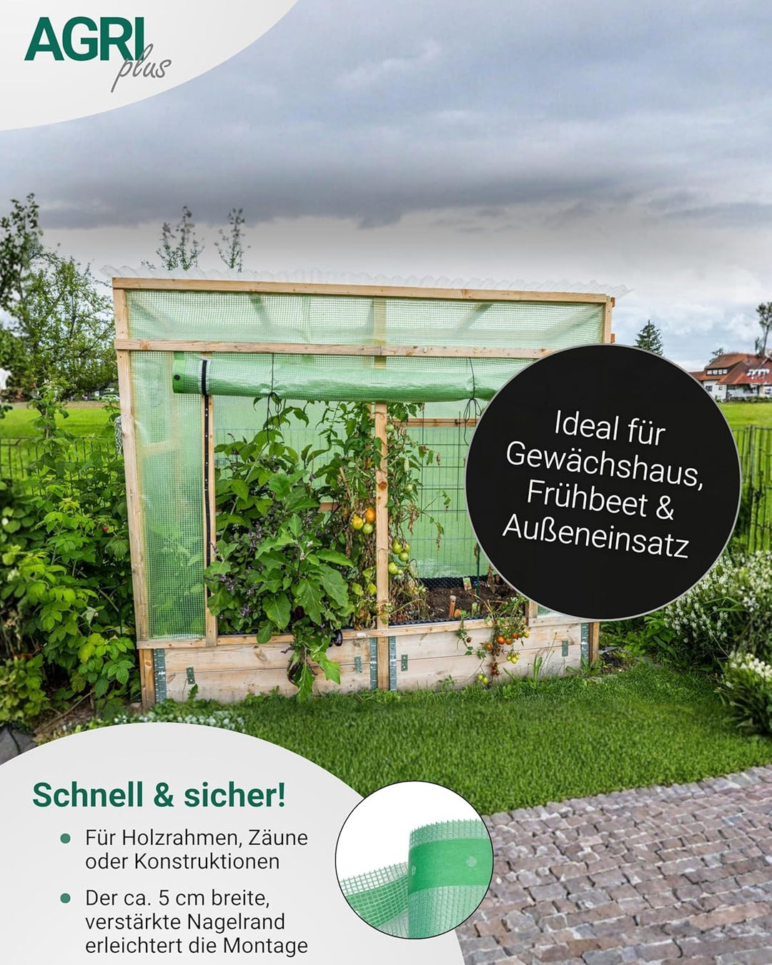AGRI plus Gitterfolie 2 x 8 m I Stabile 250 g/m² Gewebeplane mit Nagelrand I Transparente & reissfes
