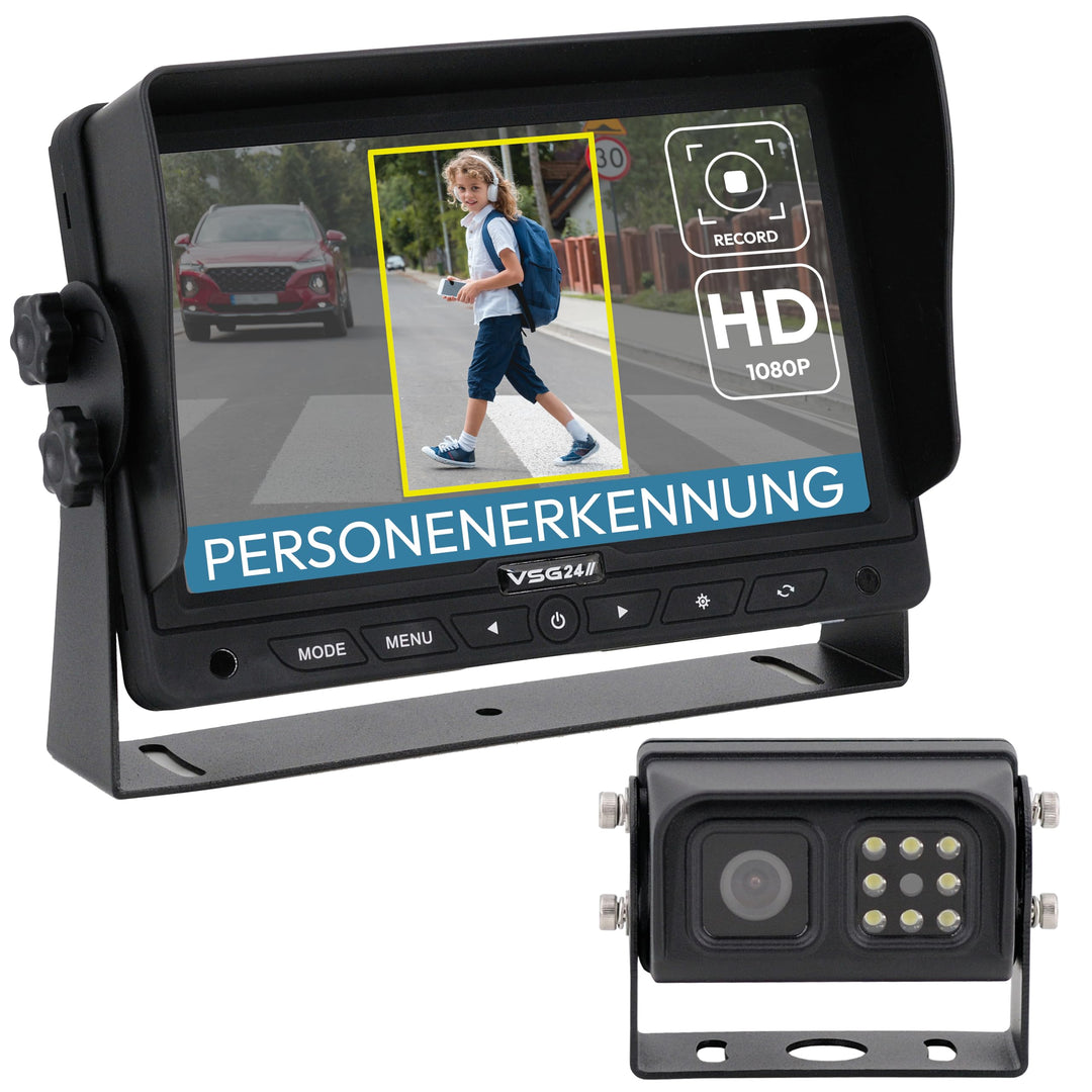 VSG24 Vision AI PRO 7" Rückfahrkamera Set mit KI-Assistent, Personenerkennung & akustischer Warnung