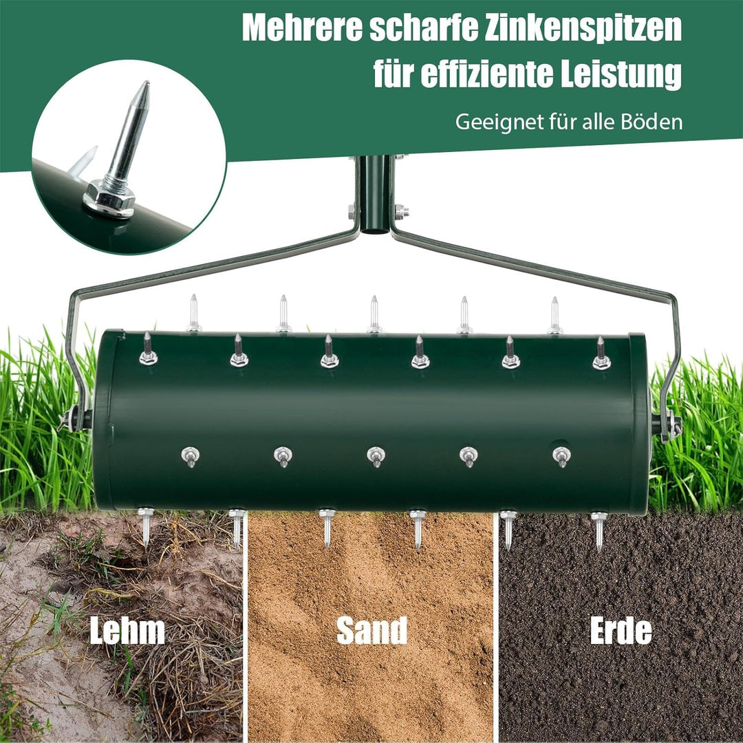 SOARS Rasenlüfter Walze, Rasenbelüfter mit 3,5cm Nägeln & Stiel, Handvertikutierer befüllbar, Garten