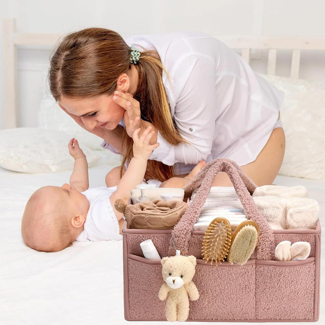 Wickeltasche Organizer, Wickeltisch Organizer, Tragbarer Wickelkorb mit Herausnehmbaren Fächern, Plü