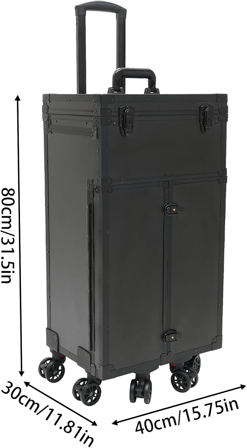 Kosmetikkoffer Trolley Schminkkoffer mit Rollen Aluminium Gross Beauty Make Up Koffer mit 4 Schublad