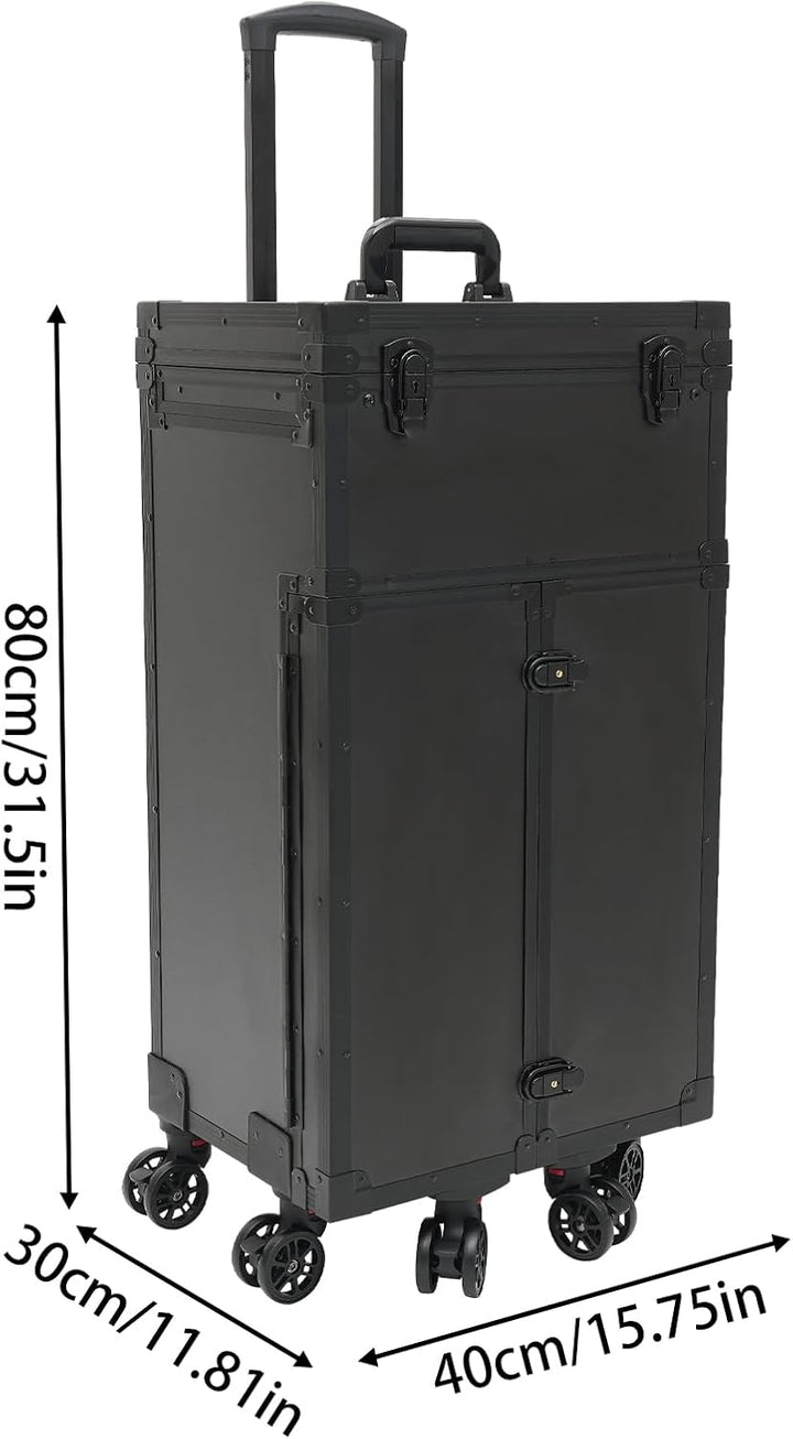 Kosmetikkoffer Trolley Schminkkoffer mit Rollen Aluminium Gross Beauty Make Up Koffer mit 4 Schublad