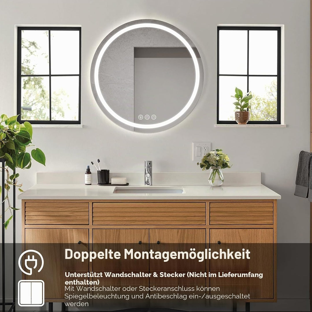 Badezimmerspiegel mit Beleuchtung, 50cm Runder Spiegel mit Beleuchtung, Wandspiegel mit Frontbeleuch