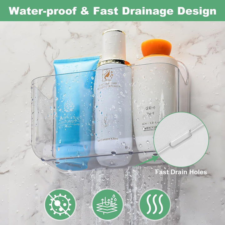 CGBE Duschablage Ohne Bohren, 2 Packs Transparenter Badezimmer Organizer für Wandmontage mit selbstk