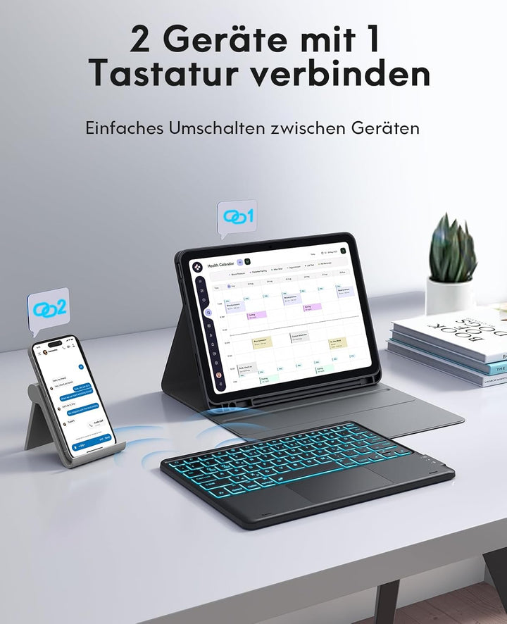 CHESONA iPad 10 Generation Hülle mit Tastatur(10,9, 2022), 7 Farben Beleuchtung, Multi Touch Trackpa