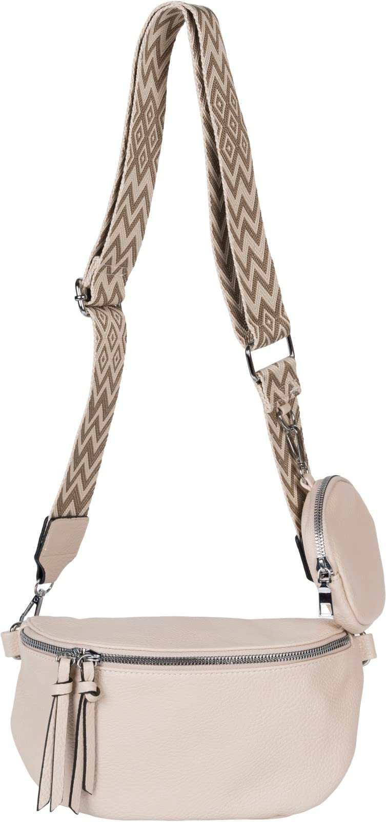 styleBREAKER Damen Halbmond Crossbody Schultertaschen Set 2-Teilig, Schultergurt mit Zick-Zack Raute