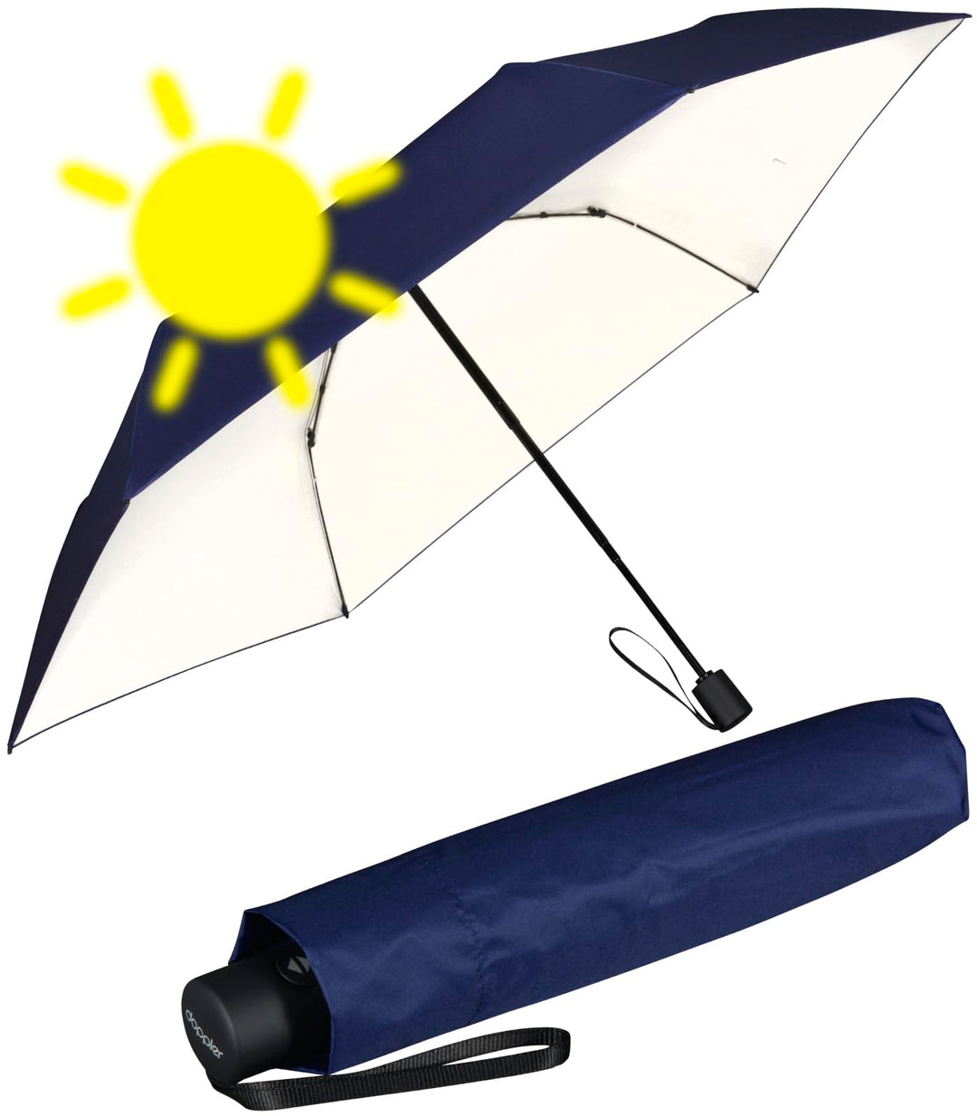Doppler Zero Magic Mini Damen Taschenschirm mit Auf-Zu-Automatik und UV-Schutz Ultra Sun - Navy-Ivor