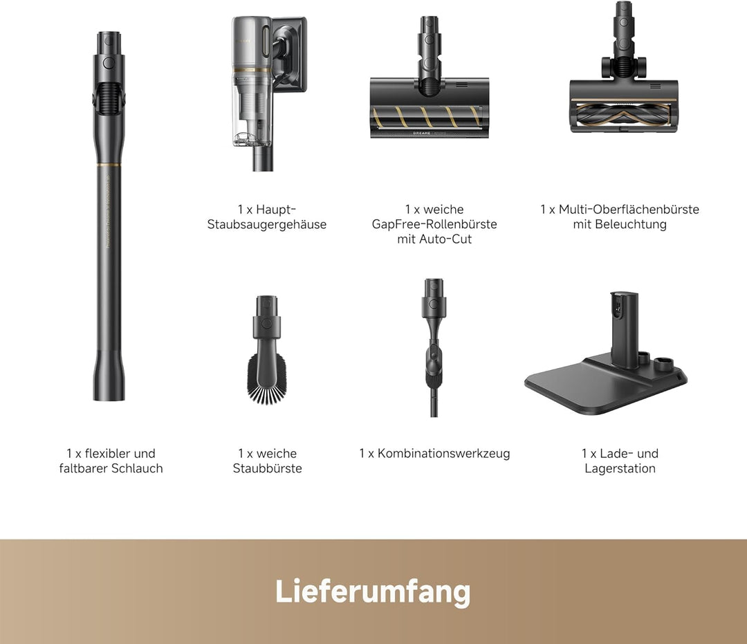 dreame V20 Pro-A Kabelloser Staubsauger, Kantenreinigung 0 mm, ohne Verheddern, für Hartböden und Te
