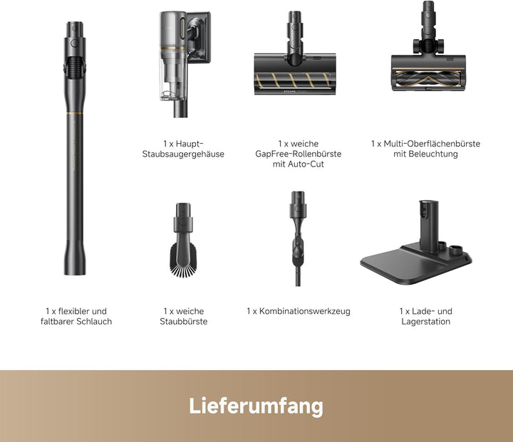 dreame V20 Pro-A Kabelloser Staubsauger, Kantenreinigung 0 mm, ohne Verheddern, für Hartböden und Te