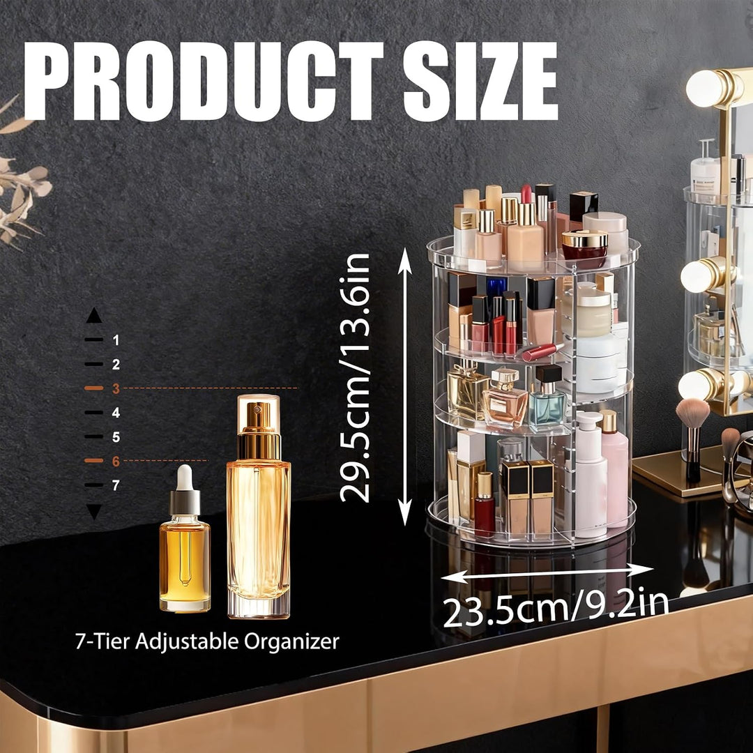 Make Up Kosmetik Organizer 360° Drehbar aus Kunststoff, Transparente Aufbewahrung für Schminktisch m