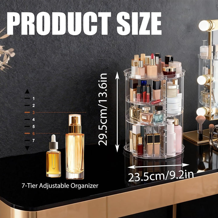 Make Up Kosmetik Organizer 360° Drehbar aus Kunststoff, Transparente Aufbewahrung für Schminktisch m