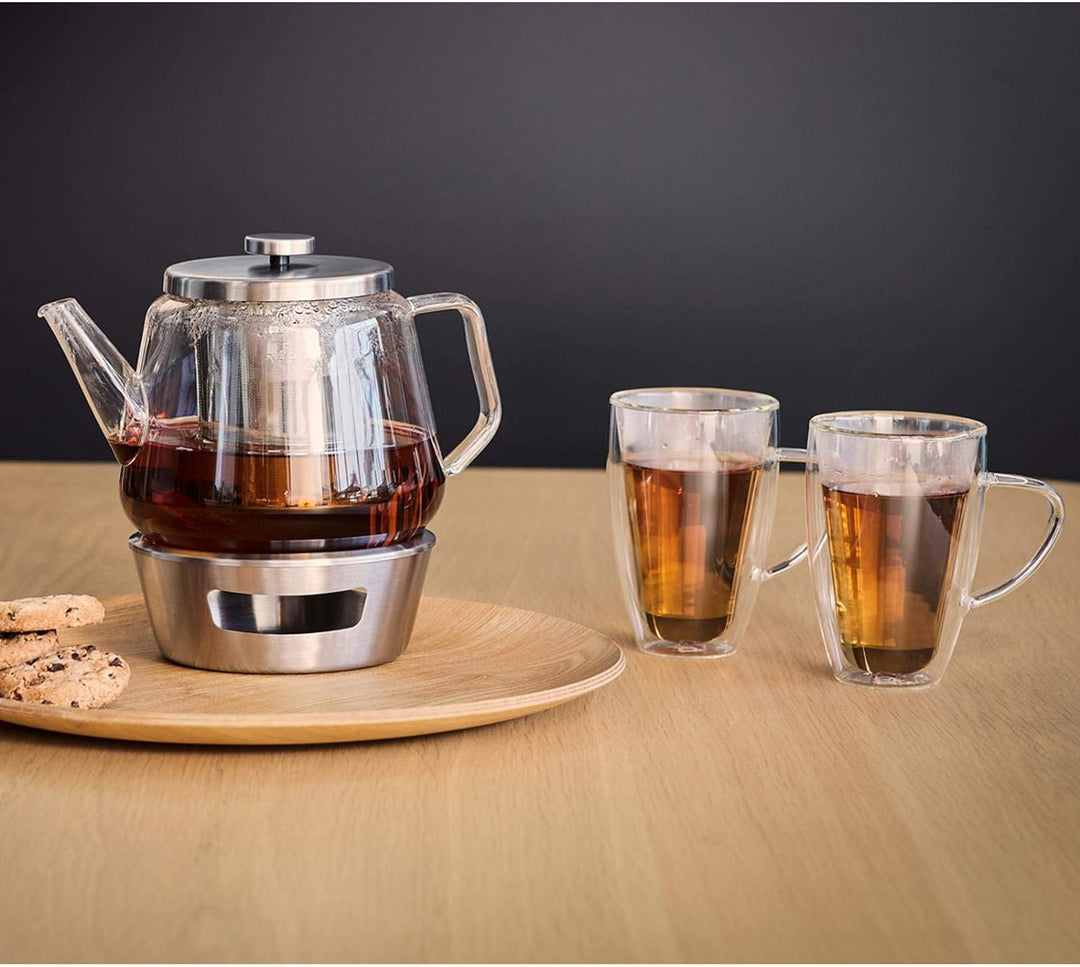 Bredemeijer grosse gläserne einwandige Teekanne 1.5 Liter Set mit Edelstahl Teewärmer - zur Aufberei