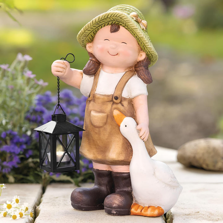 Dekoleidenschaft Dekofigur Mädchen mit Laterne Outdoor Gartendeko, Frühlingsdeko, Teelichthalter für
