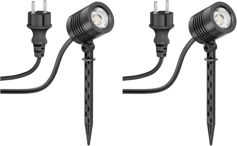 ledscom.de 2 Stück Kleiner LED Gartenstrahler mit Erdspiess TARL für aussen, IP65, Stecker, schwarz,