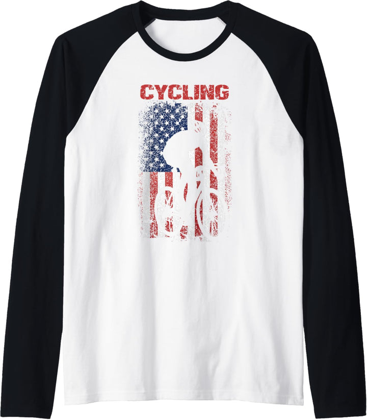 Radsport, Retro amerikanische Flagge, Amerika USA, Radfahrer Raglan