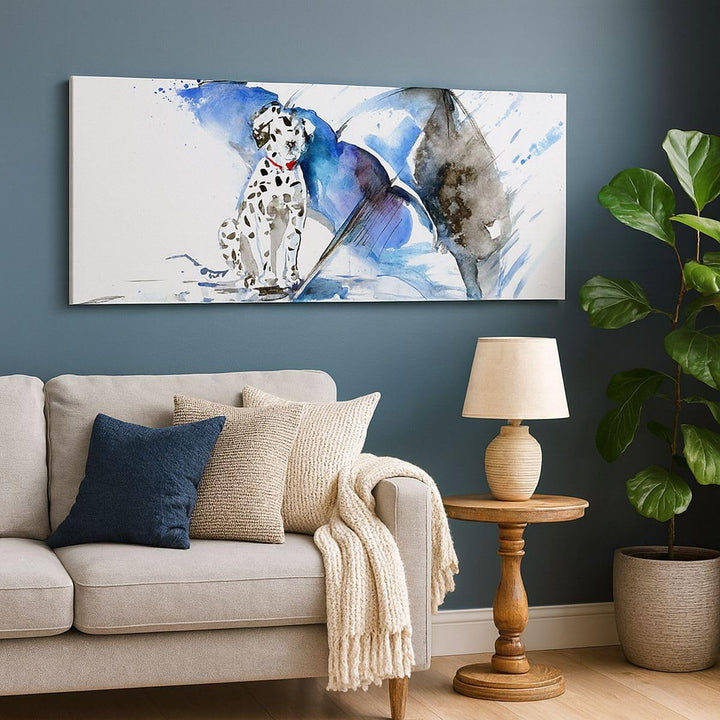 Wandbilder Dekoration Wohnzimmer Hund Regenschirm Regen Wetter Panorama Bilder auf Leinwand 120x50cm