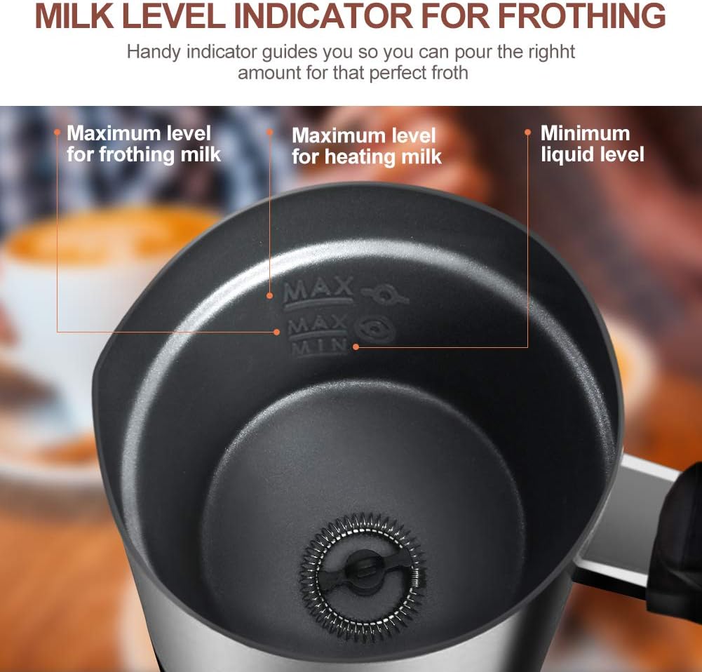 NWOUIIAY Milchaufschäumer Elektrisch 500W Edelstah Automatischer Milchschäumer 240ml Für heissen und