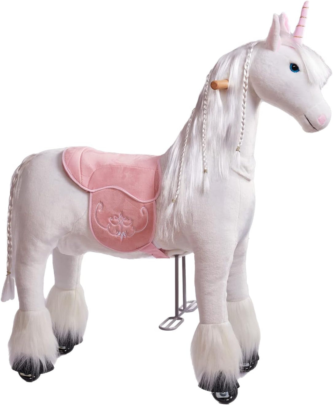 Ponnie Einhorn auf Rollen Merlin - Unicorn M mit rosa Sattel