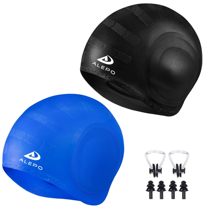 Alepo Badekappe mit 3D-Ohrenschutz, langlebig, flexibel, Silikon, für Damen, Herren, Kinder, Erwachs