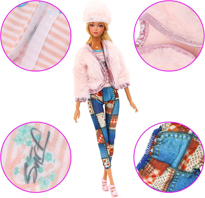 Miunana 28 Kleidung für 30 cm Puppen Puppenkleidung, 1 Mantel 1 Plüschoberteil Outfit 1 Pullover 1 P