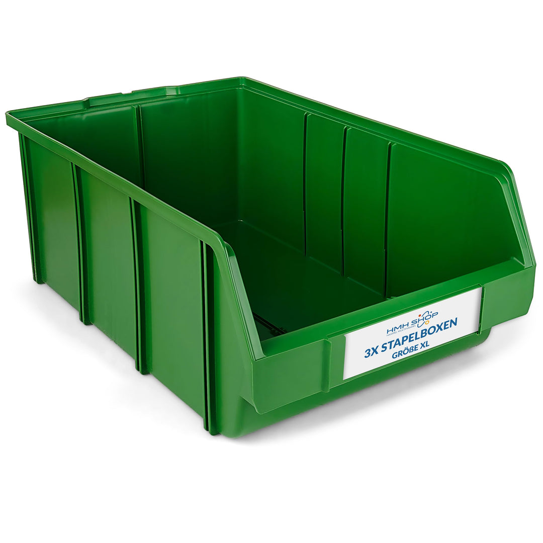 Stapelboxen der Grösse XL 489x304x185mm für dein Kleinteilelager, Sortierkisten in 5 Farben, Zubehör