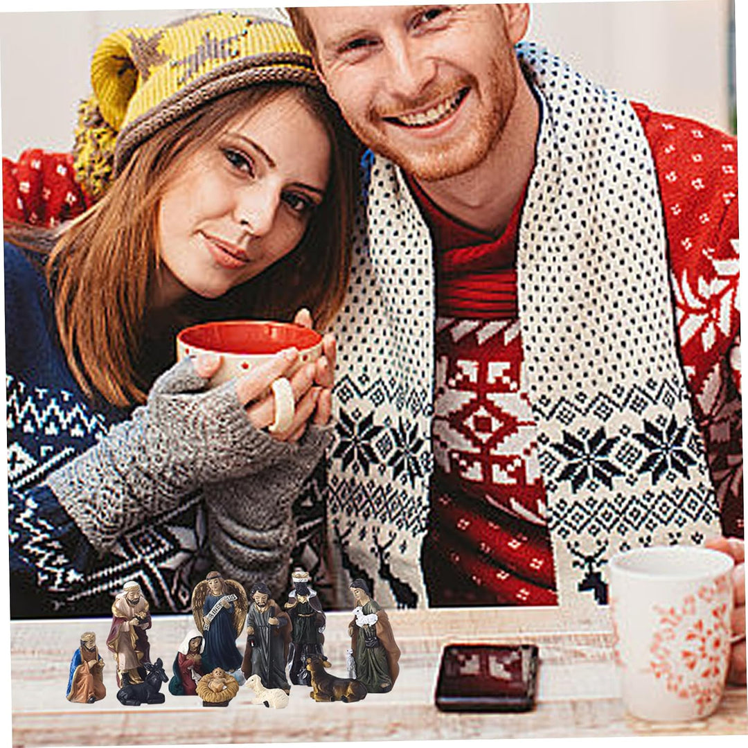 Gcroet Weihnachtsgeburt setzt mit Figuren Harz Krippe Szene Weihnachtsverzierung Lebendige realistis