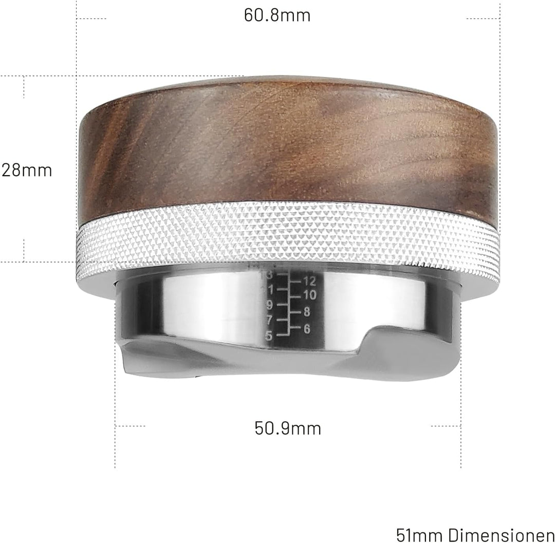 NOTSEK Espresso Distributor 51mm, Walnuss Höhenverstellbar Coffee Distributor für Kaffee Siebträger,