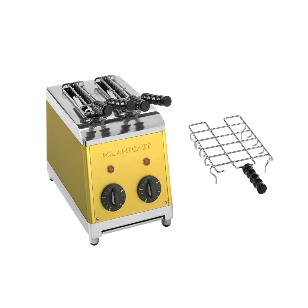 Milantoast 2-er Toaster mit Zangen und Brötchenaufsatz (Gold), Gold