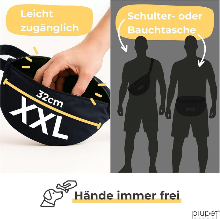 PiuPet® Leckerlitasche für Hunde I Stylische & wasserdichte Gassitasche Hunde mit 3 Reissverschlussf