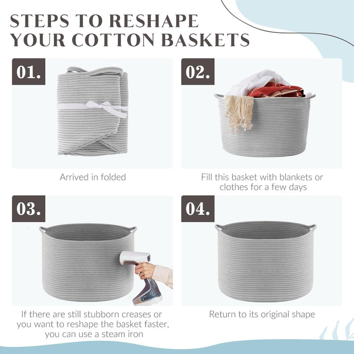 Maliton Wäschekorb - Aufbewahrungskorb für Kleidung, Bettwäsche, Gross D50 x H33 CM, Faltbar Mit 4 T