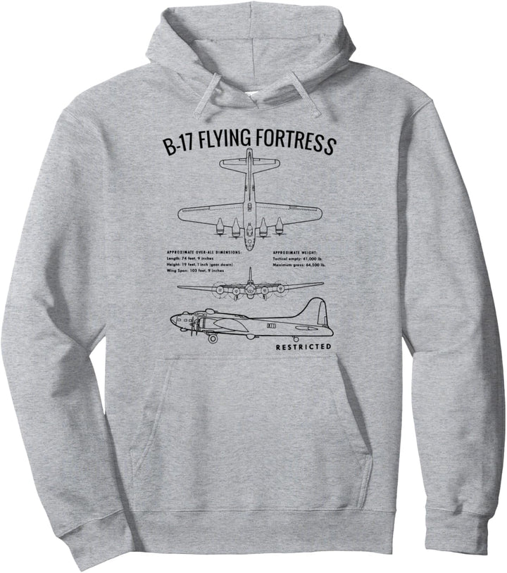 Vintage B17 Bomber Warplane World War II B17 Flying Fortress Pullover Hoodie