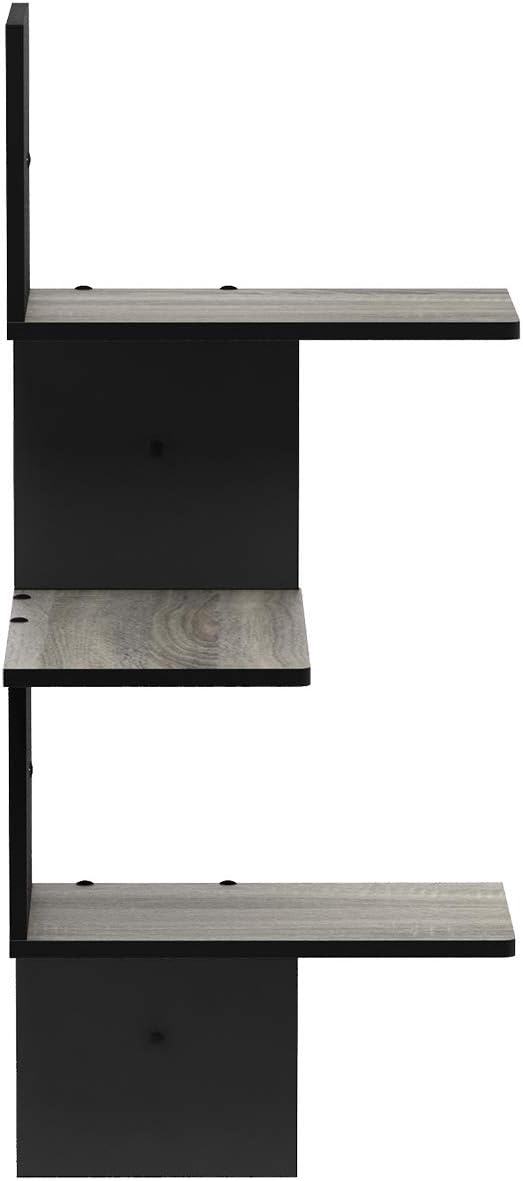 Furinno Rossi Modernes schwebendes 3-stufiges Wand-Eckregal, Französische Eiche/Schwarz Französische