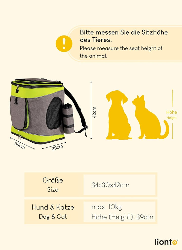 lionto Hunderucksack faltbarer Katzenrucksack Hundetransporttasche Haustiertragetasche, grau/grün, G